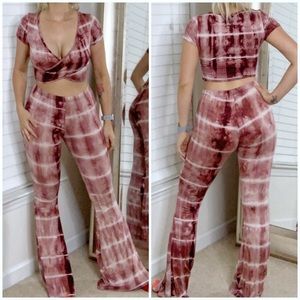 Two piece set crop top and flare pants